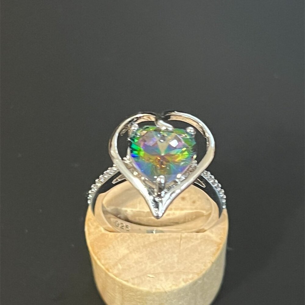 925 Silver Multicolor Heart Ring - image 4